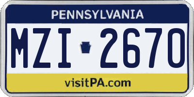PA license plate MZI2670