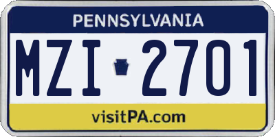 PA license plate MZI2701