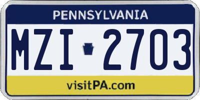 PA license plate MZI2703