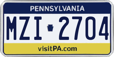 PA license plate MZI2704