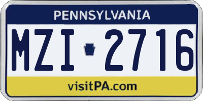 PA license plate MZI2716