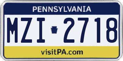 PA license plate MZI2718