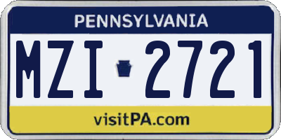 PA license plate MZI2721