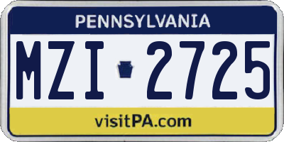 PA license plate MZI2725