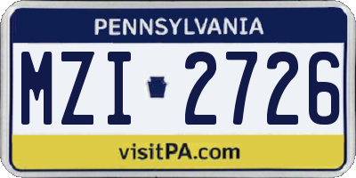PA license plate MZI2726