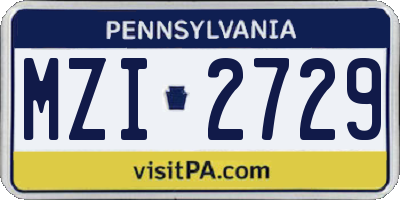 PA license plate MZI2729