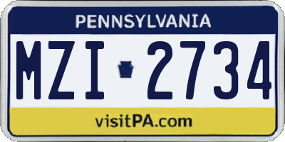 PA license plate MZI2734