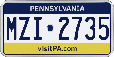 PA license plate MZI2735