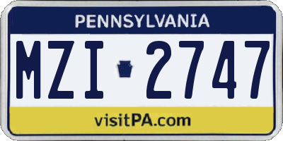 PA license plate MZI2747