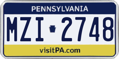 PA license plate MZI2748