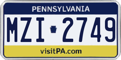 PA license plate MZI2749