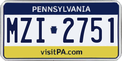PA license plate MZI2751
