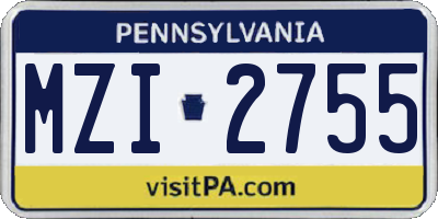 PA license plate MZI2755