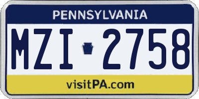 PA license plate MZI2758