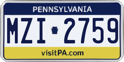 PA license plate MZI2759