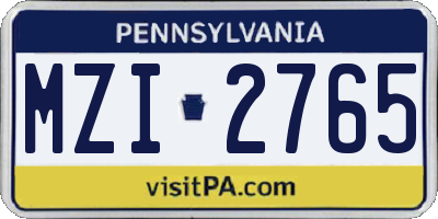 PA license plate MZI2765