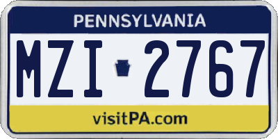 PA license plate MZI2767