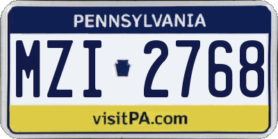 PA license plate MZI2768