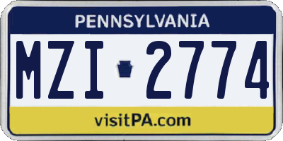 PA license plate MZI2774