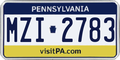 PA license plate MZI2783