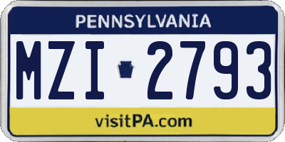 PA license plate MZI2793