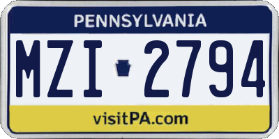 PA license plate MZI2794