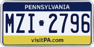 PA license plate MZI2796