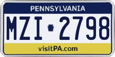 PA license plate MZI2798