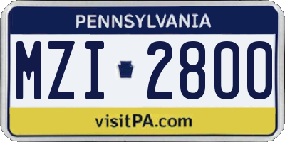 PA license plate MZI2800