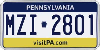 PA license plate MZI2801