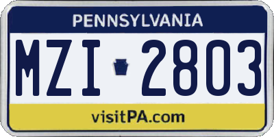 PA license plate MZI2803
