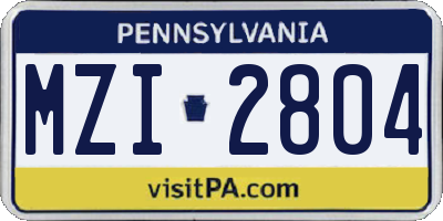 PA license plate MZI2804