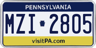 PA license plate MZI2805