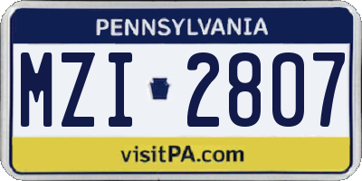 PA license plate MZI2807