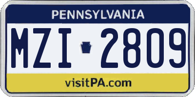 PA license plate MZI2809