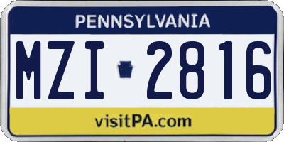 PA license plate MZI2816