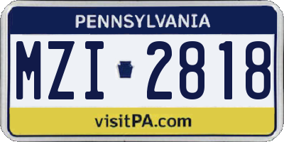 PA license plate MZI2818
