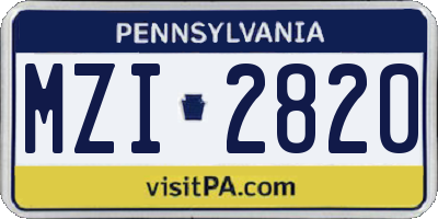 PA license plate MZI2820
