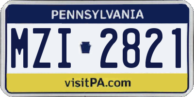 PA license plate MZI2821