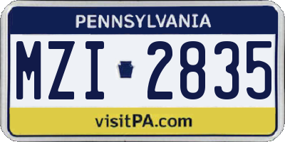 PA license plate MZI2835
