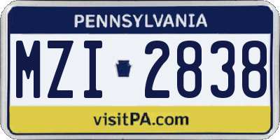 PA license plate MZI2838