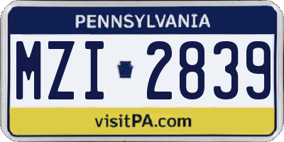PA license plate MZI2839