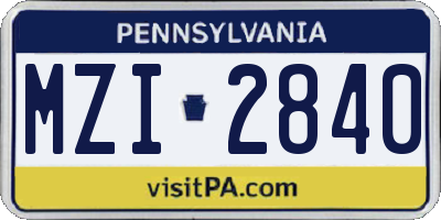 PA license plate MZI2840