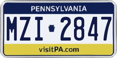 PA license plate MZI2847