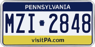 PA license plate MZI2848