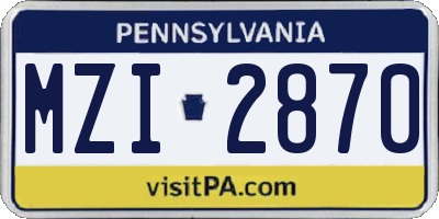 PA license plate MZI2870