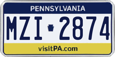 PA license plate MZI2874