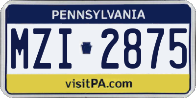 PA license plate MZI2875
