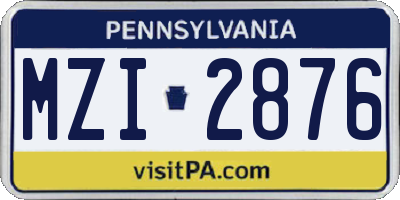 PA license plate MZI2876