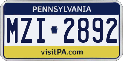 PA license plate MZI2892